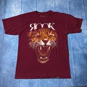 Streetwear Rook Roaring Tiger Graphic Burgundy T-Shirt Large